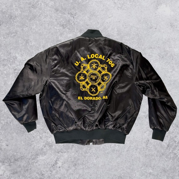 Nemesis Sportswear Other - Vintage Nemesis Sportswear UA Local 706 Bomber Jacket Black Satin USA Made Large
